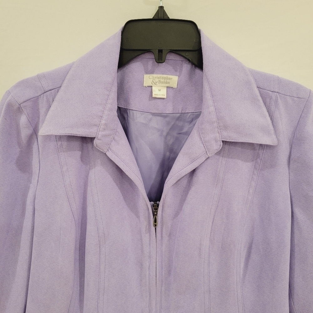 Christopher & Banks Purple faux suede zip front jacket size medium